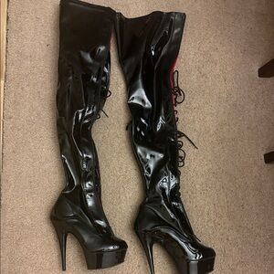 Glossy Black Over the Knee Platform Boots